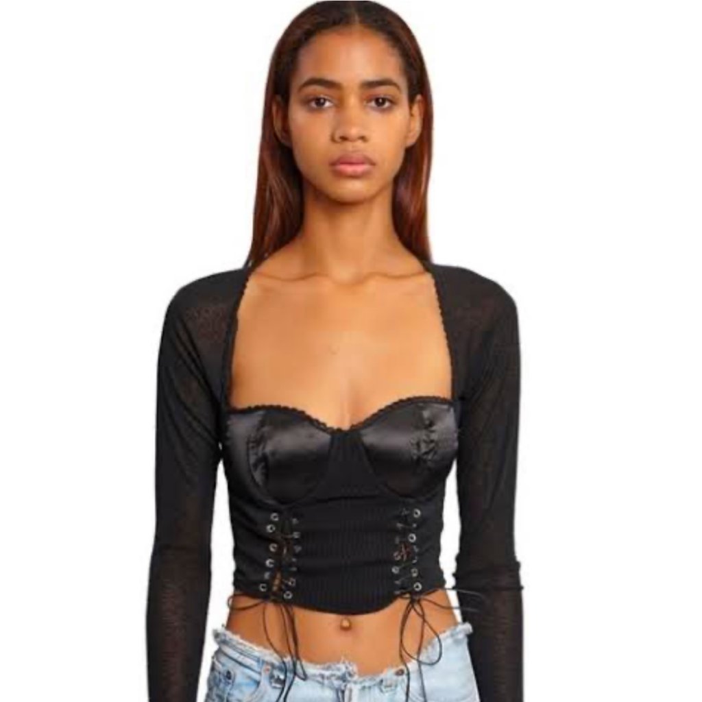 Danielle Guizio Archangel Sweater Corset Top In Black